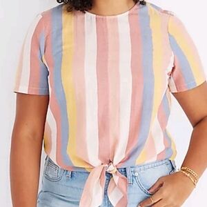 Madewell Multicolor Striped Tie-Front Tee